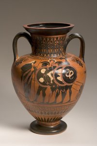 Attic svartfigur amfora som viser scener fra den trojanske krigens keramikk, se også 249016, 18, 20 og 22